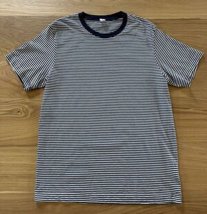 Arket Men M Navy Blue White Stripe 100% Cotton Jersey T-shirt Casual Nautical